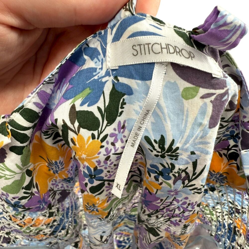 STITCH DROP Maxi Dress XL Ditsy Floral Sleeveless Smocked Pockets Side Zip Boho - Picture 13 of 15